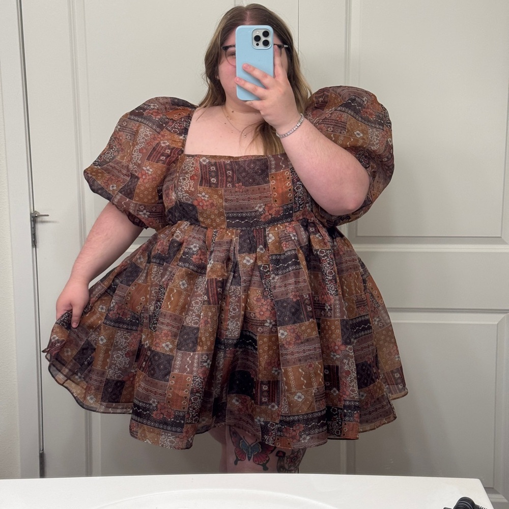 Selkie Patchouli Patchwork Puff Sleeve Dress